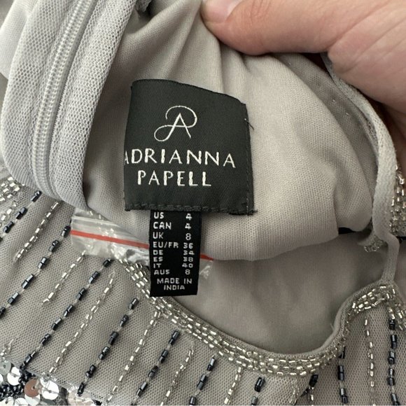 NEW Adrianna‎ Papell [ 4 US ] Floral Beaded Midi Dress in Bridal Silver - Picture 12 of 13